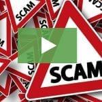 clickable video thumbnail with "scam" signs